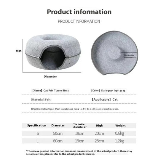 2-in-1 Round Cat Tunnel Bed – Cozy Plush Hideaway & Play Tunnel