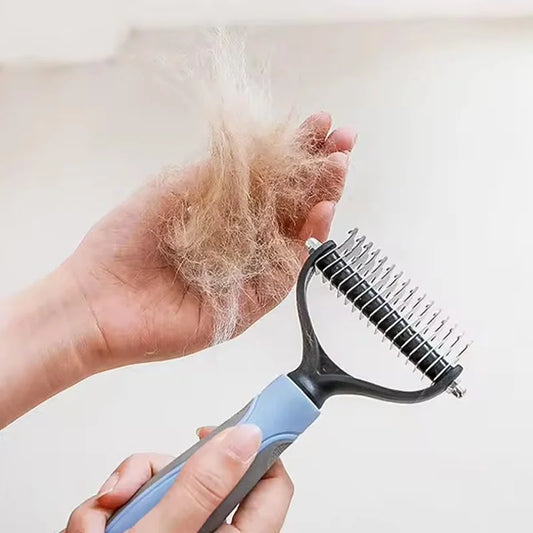 2-in-1 Pet Deshedding & Dematting Brush – Undercoat Grooming Rake for Dogs & Cats