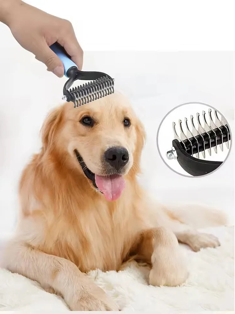 2-in-1 Pet Deshedding & Dematting Brush – Undercoat Grooming Rake for Dogs & Cats