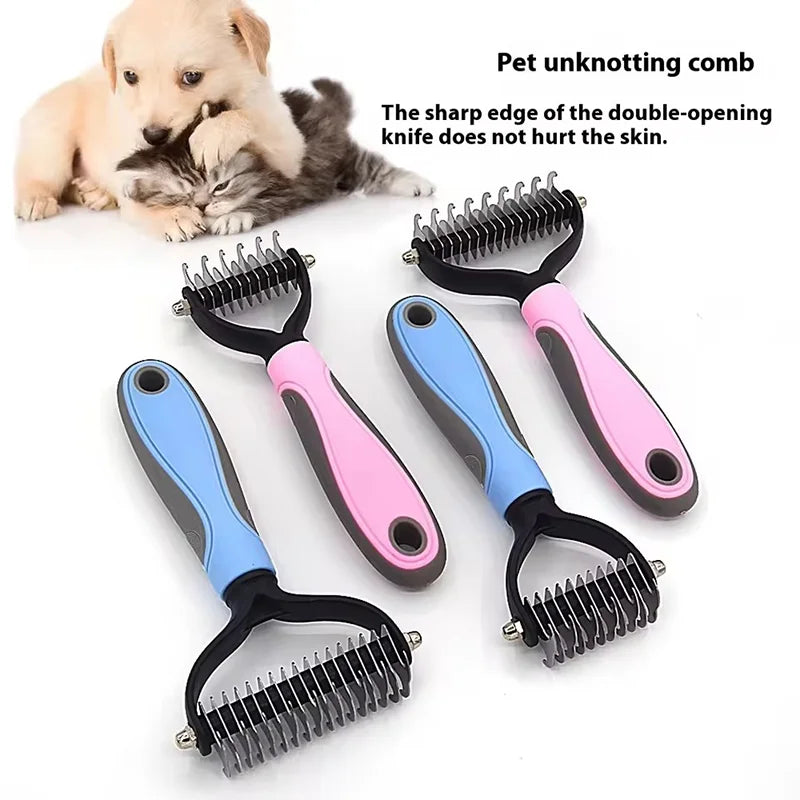 2-in-1 Pet Deshedding & Dematting Brush – Undercoat Grooming Rake for Dogs & Cats