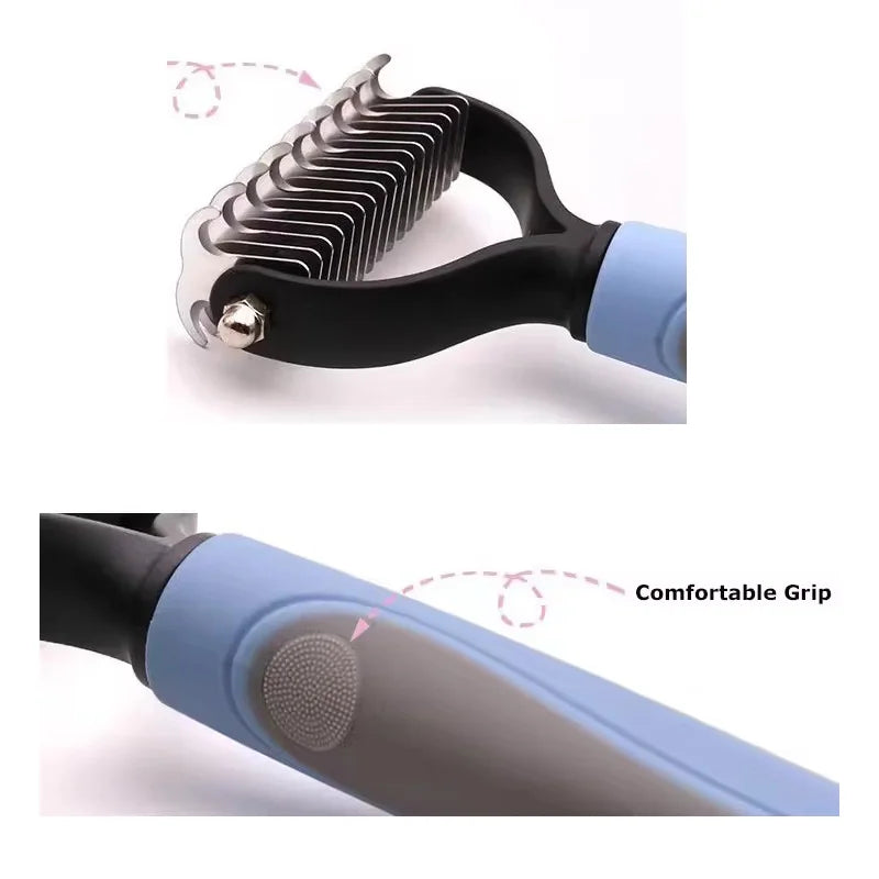 2-in-1 Pet Deshedding & Dematting Brush – Undercoat Grooming Rake for Dogs & Cats