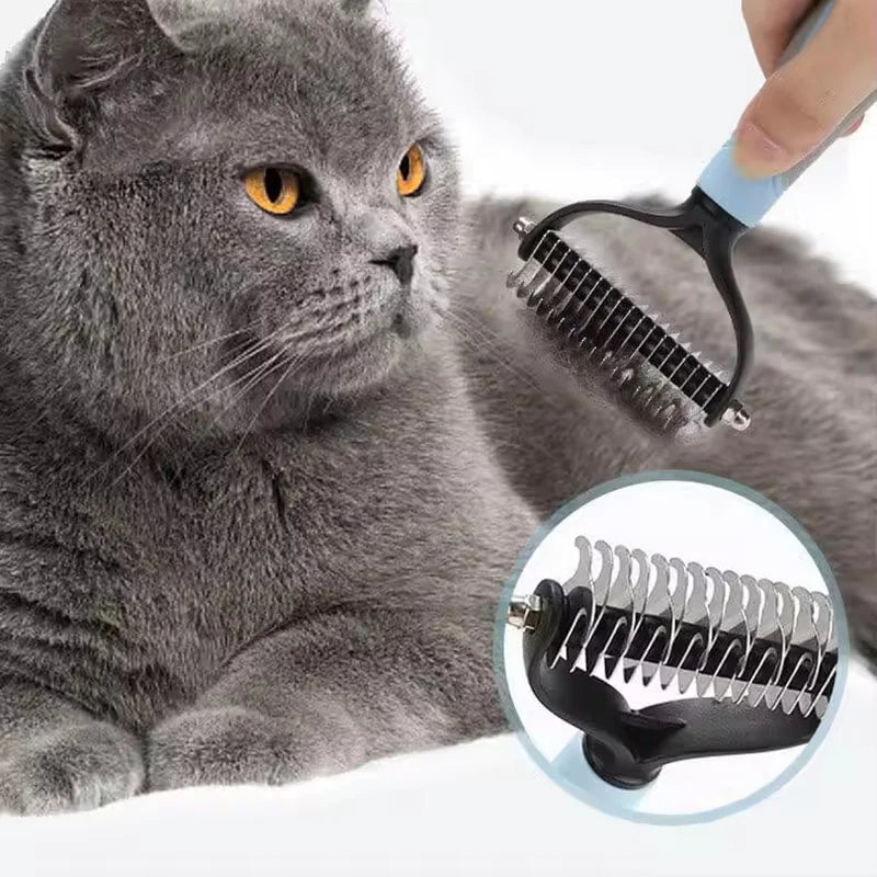 2-in-1 Pet Deshedding & Dematting Brush – Undercoat Grooming Rake for Dogs & Cats