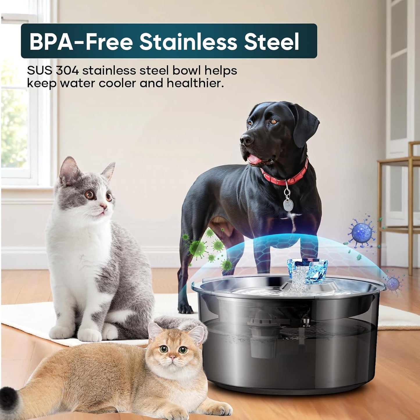 Automatic Pet Water Fountain – 2.6 Gal/10L Circulating Dispenser for Dogs, Cats & Multiple Pets